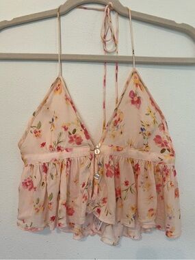 Floral Pink Halter Bralette Bra Crop Top